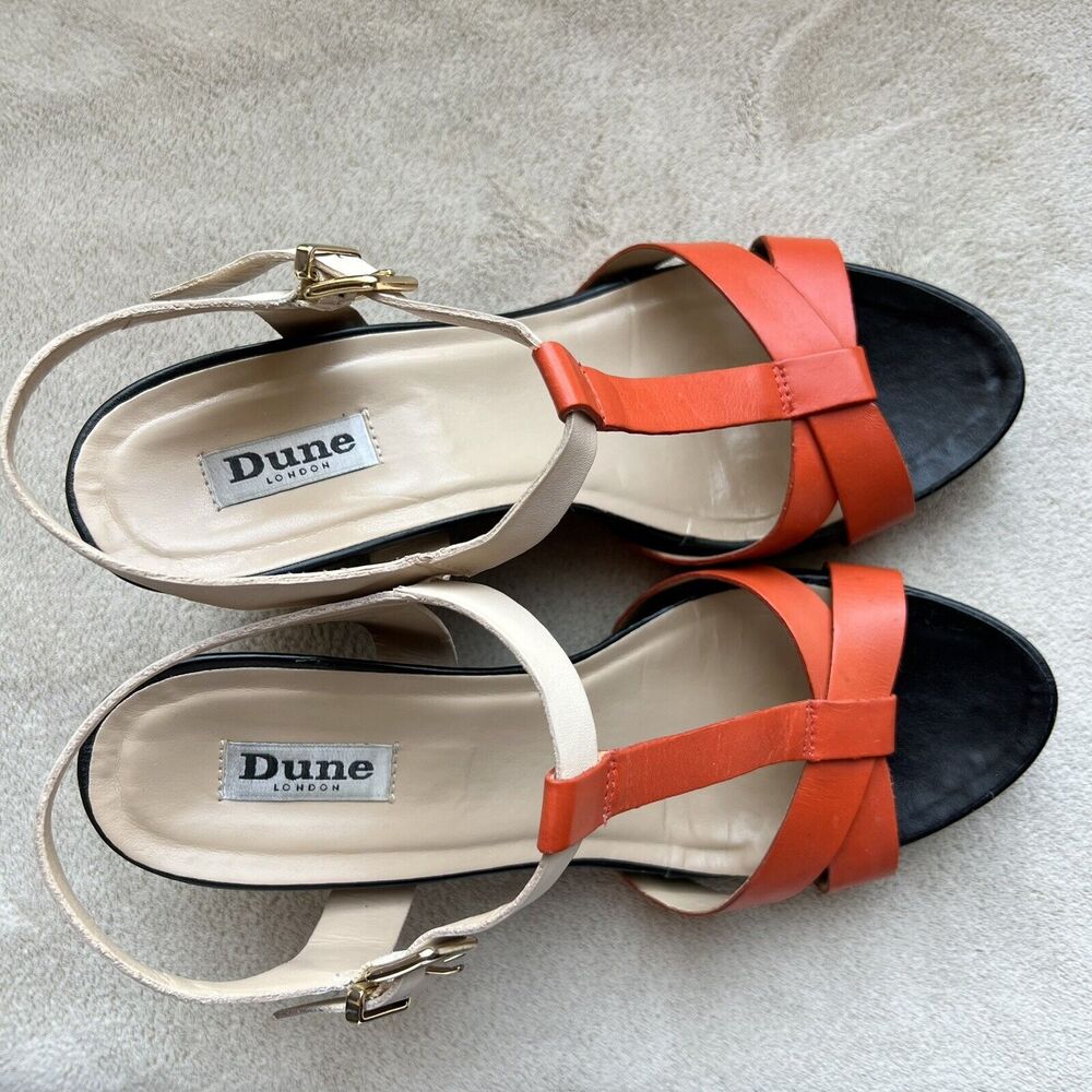 Dune London Gangster Orange Black‎ Tan Leather Wedge Sandal Shoes EU 40 US 10 - Picture 9 of 16